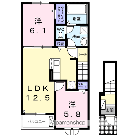 LUNA&LA(2LDK/2階)の間取り写真