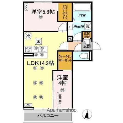 クランツ北井門C(2LDK/1階)の間取り写真