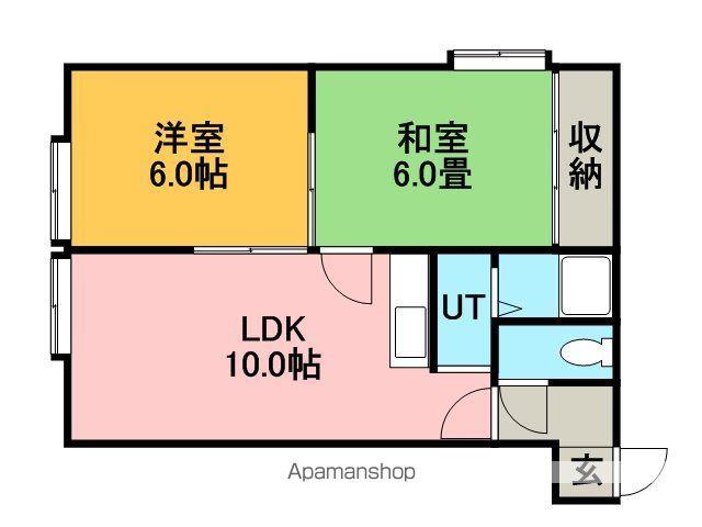 函館本線 手稲駅 バス乗車時間：30分 石狩市役所バス停で下車 徒歩4分 2階建 築30年(2LDK/1階)の間取り写真