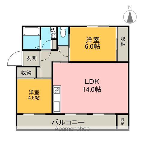 ドムス東長岡 B(2LDK/4階)の間取り写真