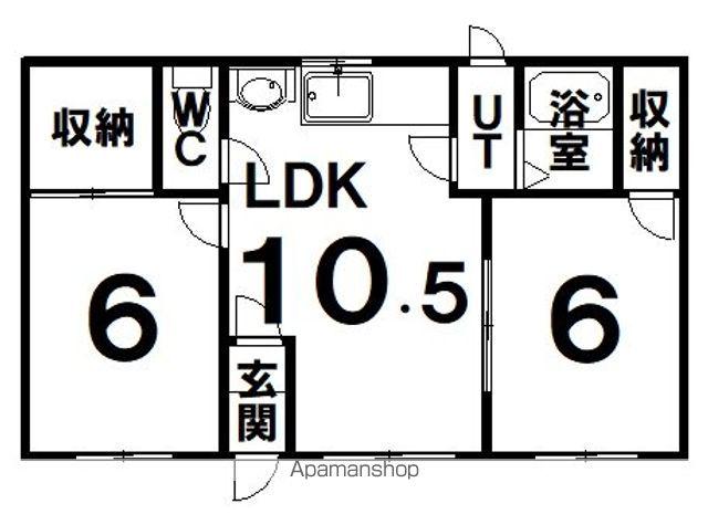 根室本線 帯広駅 バス乗車時間：22分 札内桂町バス停で下車 徒歩4分 1階建 築37年(2LDK)の間取り写真