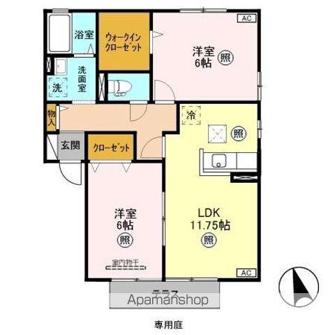 プリムローズ A/B/C(2LDK/1階)の間取り写真