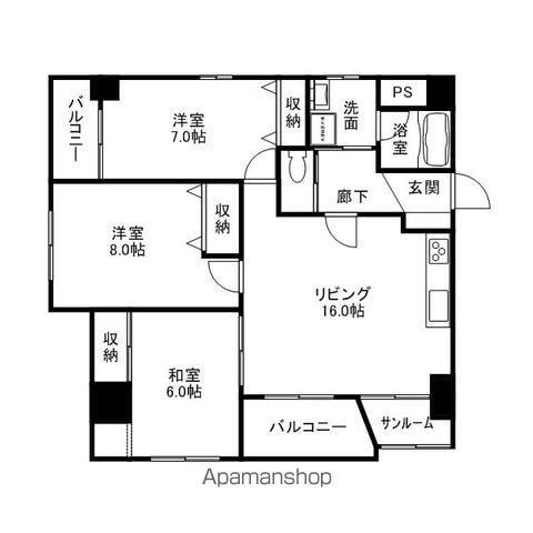 金沢駅西シャンブル18(3LDK/7階)の間取り写真