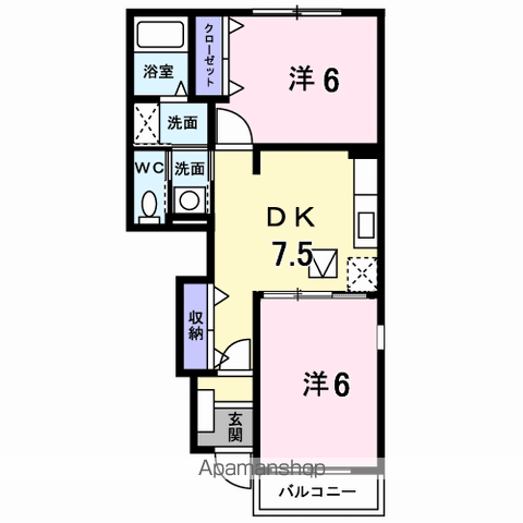 ニューグランツⅠ(2DK/1階)の間取り写真