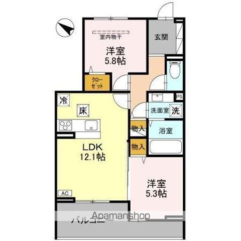 D-ROOM八幡町(2LDK/1階)の間取り写真