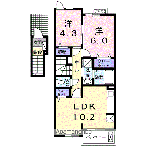 ひまわりⅠ(2LDK/2階)の間取り写真