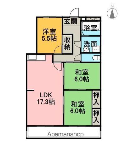 シャトー雁宿(3LDK/1階)の間取り写真
