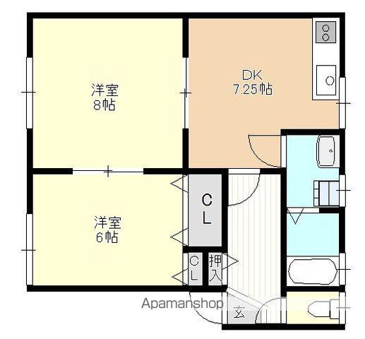 フィールファイン高田Ⅱ(2DK/1階)の間取り写真