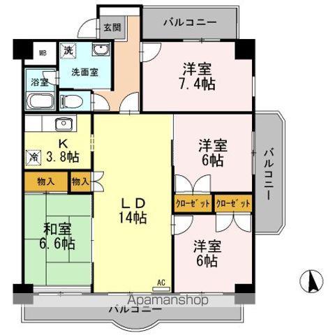 エザンス木之庄Ⅱ(4LDK/2階)の間取り写真