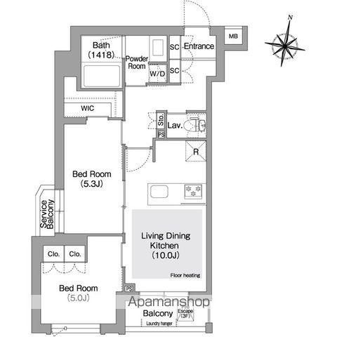 コンフォリア・リヴ東中野(2LDK/1階)の間取り写真