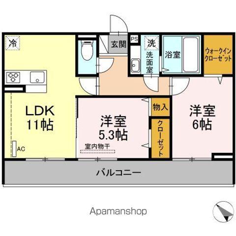ラ・ルート若宮(2LDK/3階)の間取り写真