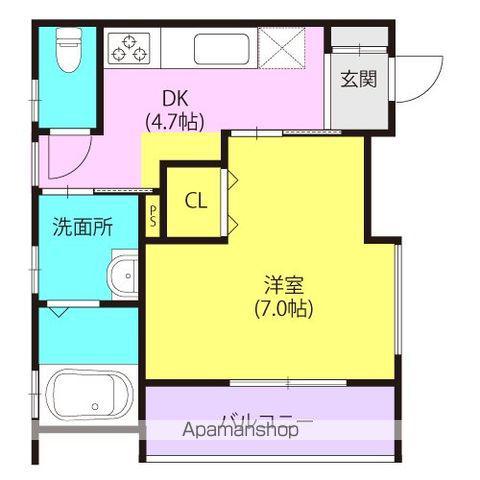 バンブーボスコ A棟B棟(1K/3階)の間取り写真