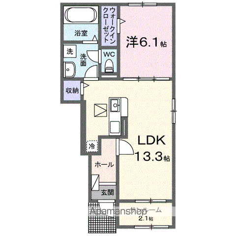 カーサ・ラッフィナートⅡ B(1LDK/1階)の間取り写真