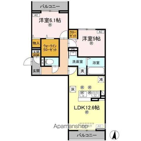 アズールスカイ(2LDK/1階)の間取り写真