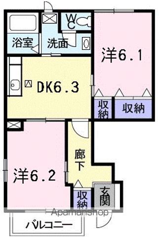 レジデンスKⅡ(2DK/1階)の間取り写真