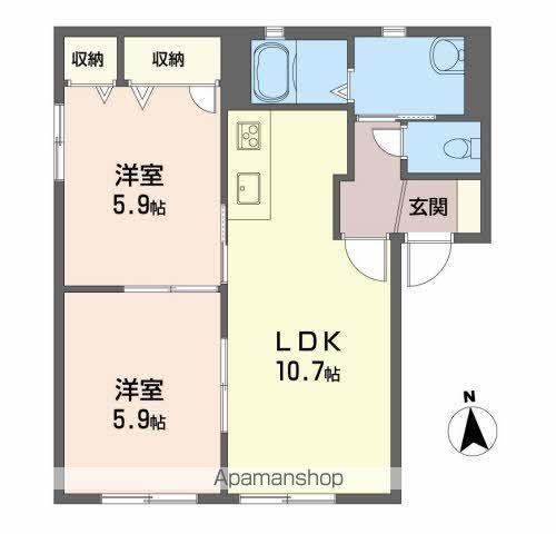 バリュージュ古川南B棟(2LDK/1階)の間取り写真