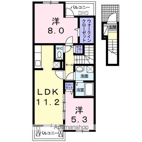 カーサデルフィオーレ(2LDK/2階)の間取り写真
