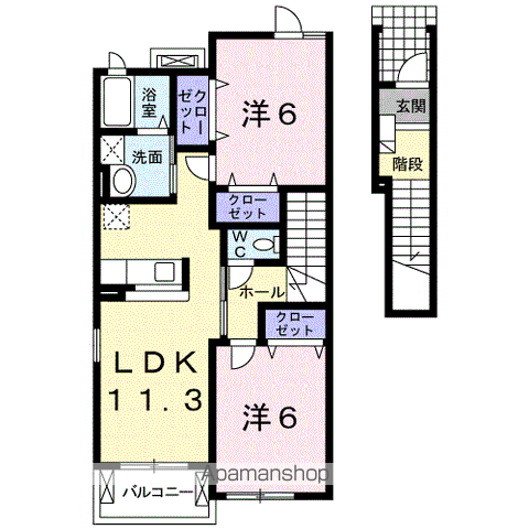 フランB(2LDK/2階)の間取り写真