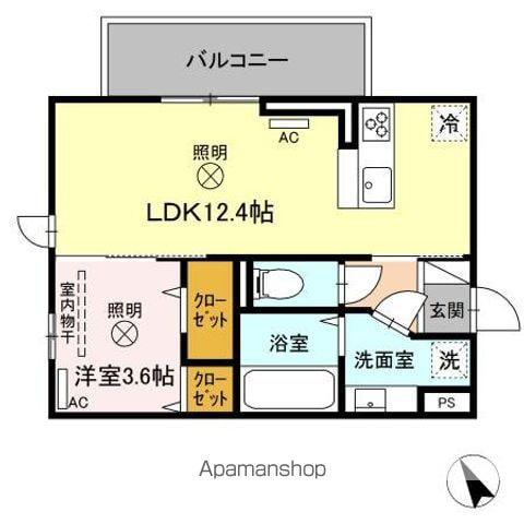 プレミスト新八代(1LDK/2階)の間取り写真