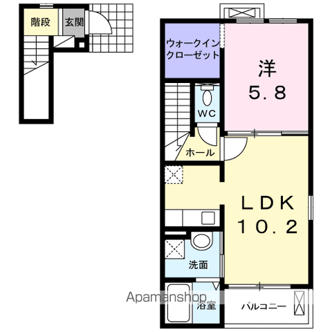 リバー・イーストⅡ(1LDK/2階)の間取り写真