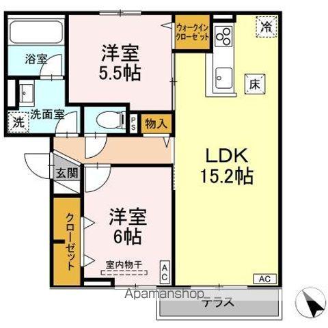 RESUA茶畑B(2LDK/1階)の間取り写真