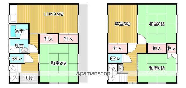 伊予鉄道高浜線 山西駅 徒歩4分 2階建 築36年(4LDK)の間取り写真