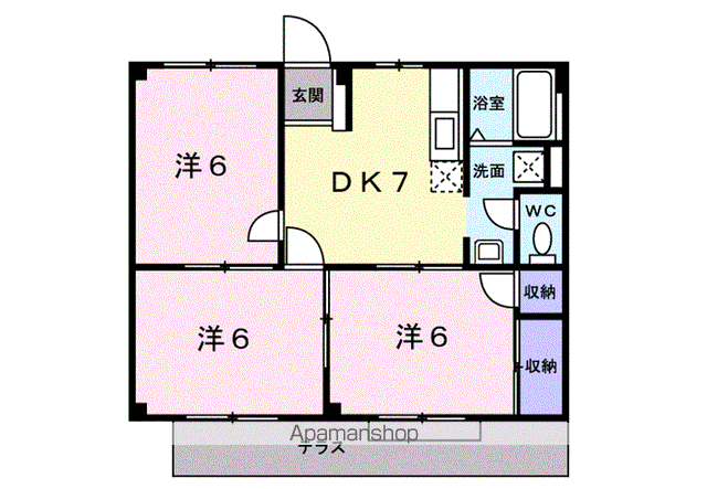 ドミールパル(3DK/1階)の間取り写真