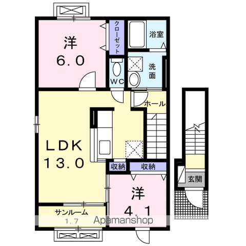 サンブロッサムB(2LDK/2階)の間取り写真