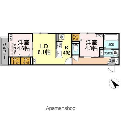 セレスティア白鳥(2LDK/3階)の間取り写真