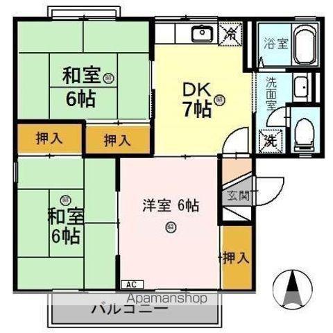 ベルシアH Ⅱ棟(3DK/2階)の間取り写真