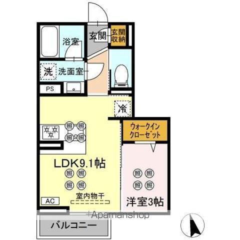 ディアライズ河内(1LDK/2階)の間取り写真