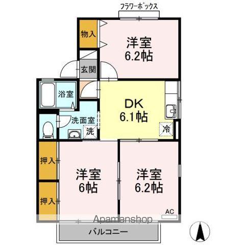グランシャリオⅡ棟(3DK/2階)の間取り写真