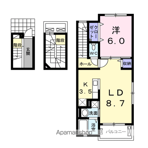 LIBERTY東合川(1LDK/3階)の間取り写真