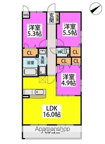 ボルドーⅤ番館(3LDK/2階)の間取り写真