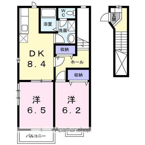 プランドールⅠ(2DK/2階)の間取り写真