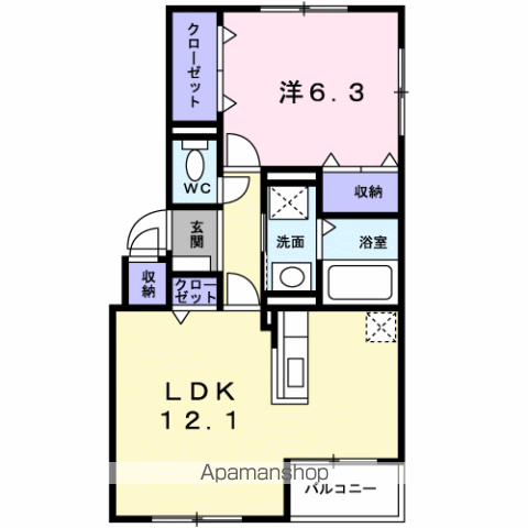 ジェルメ本町(1LDK/3階)の間取り写真