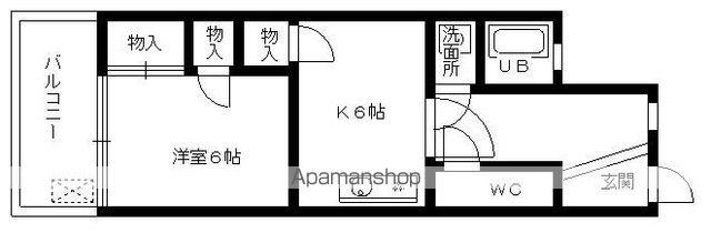 グランドマンション向陽(1DK/4階)の間取り写真
