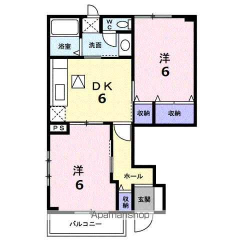 サンヒルズA(2DK/1階)の間取り写真