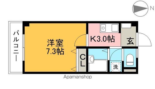 ヴィラ・アンソレイエ鴨部(1K/3階)の間取り写真