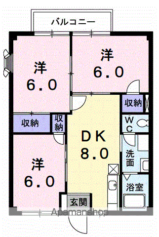 ファミリーハイツ(3DK/2階)の間取り写真