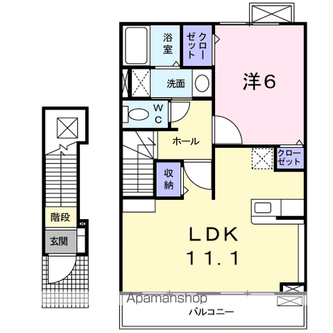 ハーベストホーム壱番館Ⅱ(1LDK/2階)の間取り写真