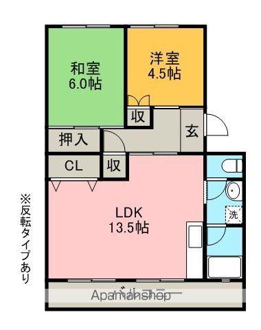 CASA アペルタⅠ.Ⅱ(2LDK/1階)の間取り写真