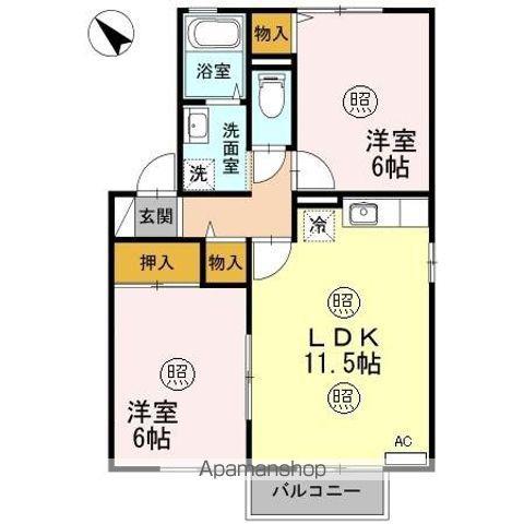 ルミエール・ハサマA(2LDK/2階)の間取り写真