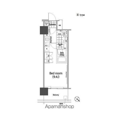 パークハビオ赤坂タワー(ワンルーム/12階)の間取り写真