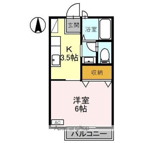 ウエストステージⅠ(1K/2階)の間取り写真