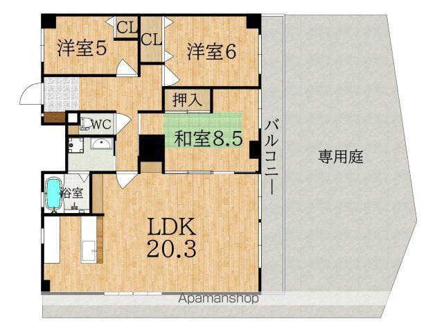 パークヴィレッジ学園前(3LDK/1階)の間取り写真