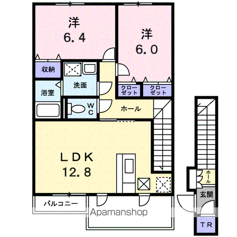 フェルマ桔梗(2LDK/2階)の間取り写真