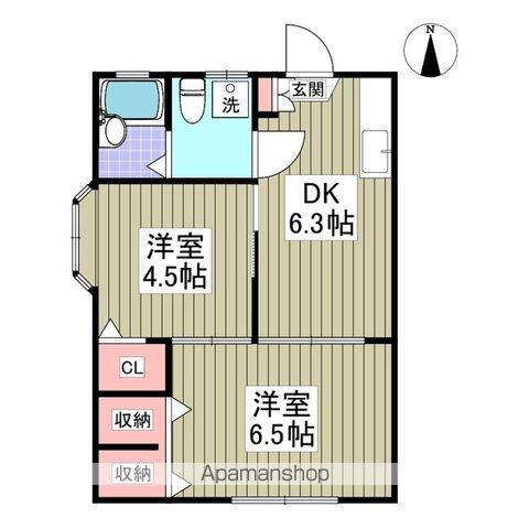 ルビーヒルズF(2DK/2階)の間取り写真
