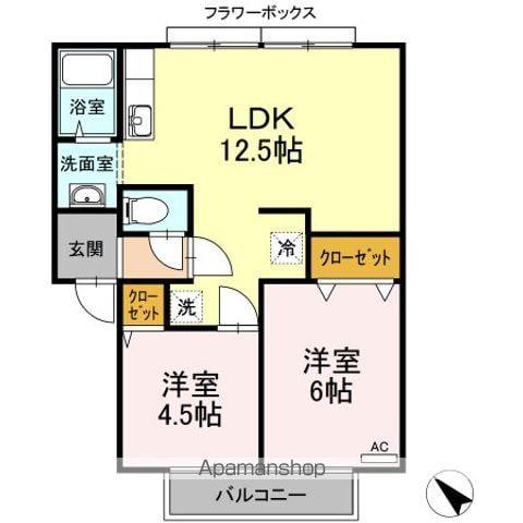 サンフェリカ茶畑 B(2LDK/1階)の間取り写真