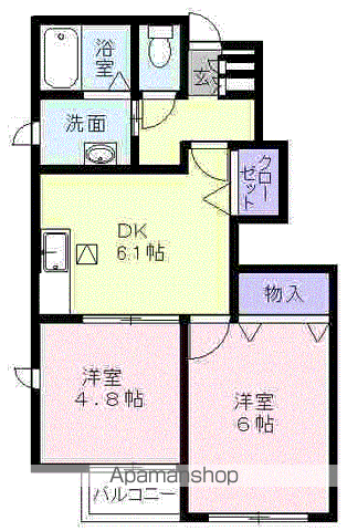 エーデルハイムB(2DK/1階)の間取り写真